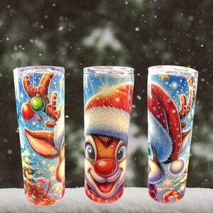 Festive Reindeer Tumbler with Santa Hat